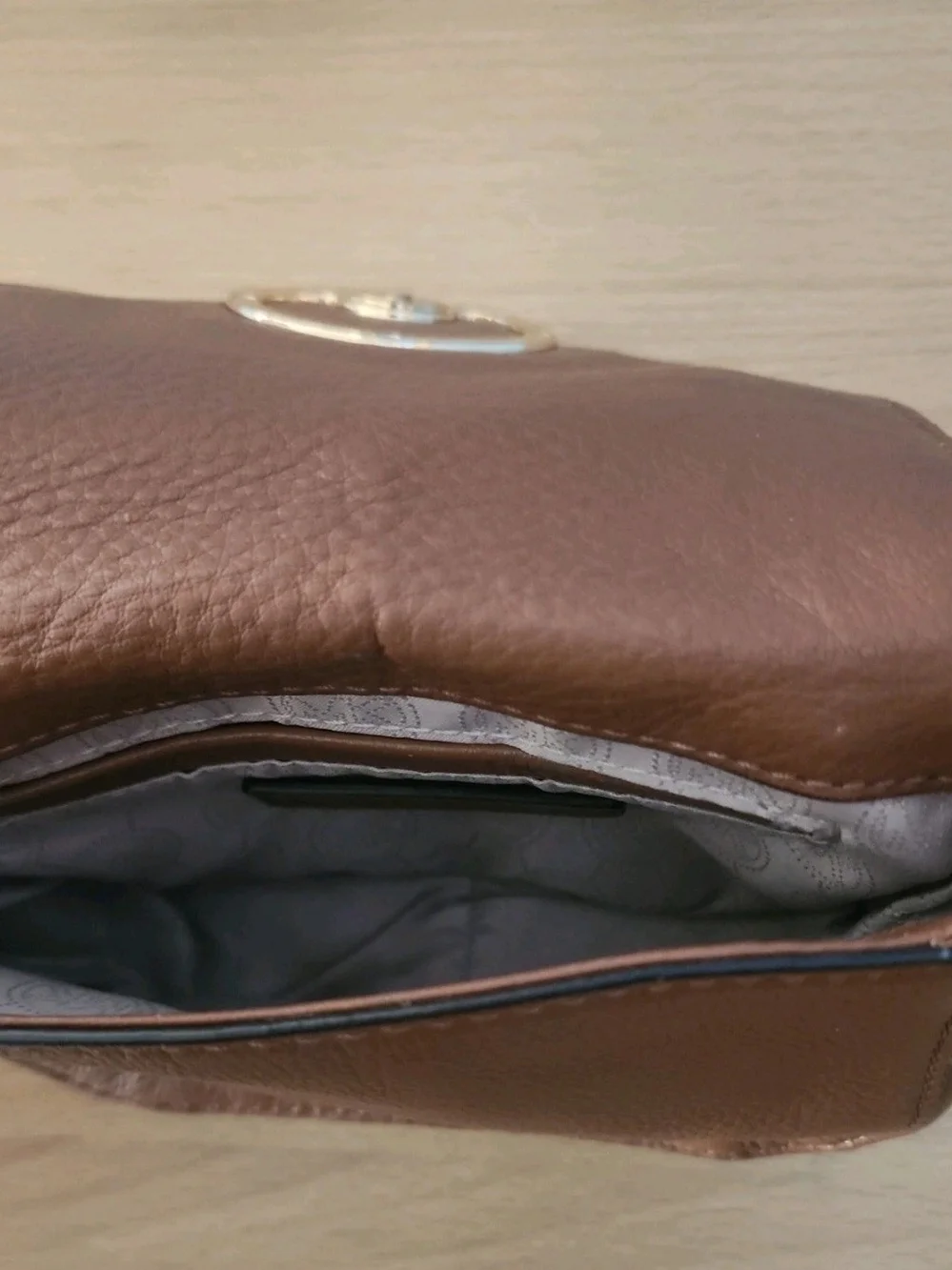 Michael Kors Brown Leather Crossbody with Gold MK Logo